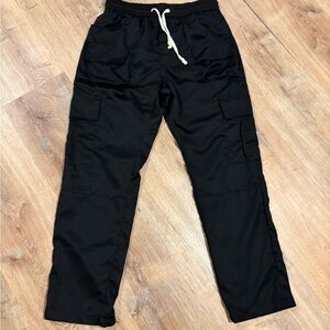 Men’s Cargo Joggers Medium Black Stretchy Waist Pockets Drawstring